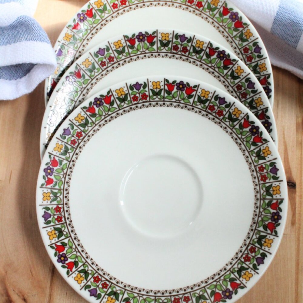 Set of 3  Vintage Royal Doulton Fireglow Saucers